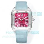 Swiss Clone Cartier 2824 Movement Santos Cherry Red Dial 100th Anniversary Ladies Watch 35.6